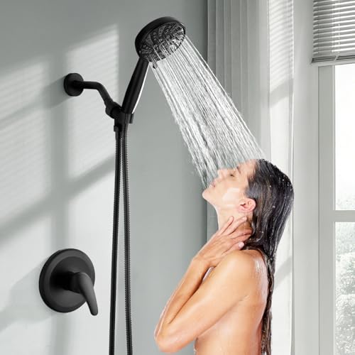 gotonovo Single-Handle Shower Faucet Set Shower Kit with Valve Shower Head and Handle Set Shower Trim Kit with 6 Modes ABS Handheld Shower Fixtures Shower Valve and Trim Kit Matte Black - Thumbnail 4