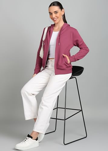 Image of Alan Jones Clothing Women's Solid Zipper Hooded Sweatshirt | Front Zip, Ribbed Hem, Lined Hood, Casual Winter Wear