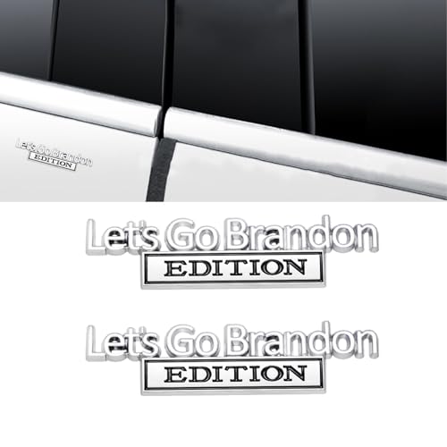 2 Pcs Let's Go Brandon Edition Emblem Car Side Rear Front Hood Trunk Door Badge 3D Decal Sticker Fit for Car Truck SUV (Let's Go Brandon, Silver Black)