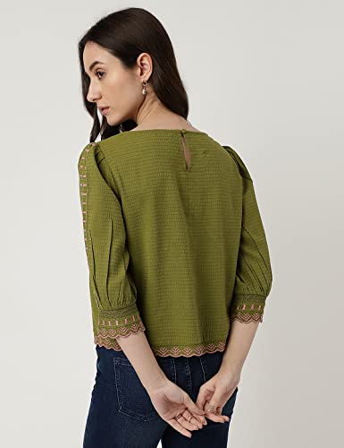 Image of Marks & Spencer Womens Embroidery Viscose Round Neck Regular Fit Top