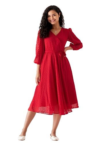 AASK Women Fancy Solid Red Color Designer Dress for Women
