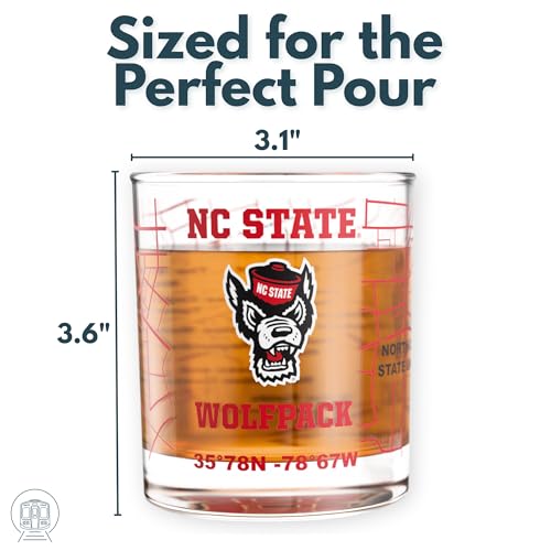 Image of Greenline Goods - North Carolina State University Wolfpack College Whiskey Glasses (Set of 2), 10 oz - Full-Color Logo + Campus Map