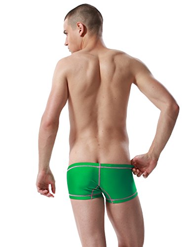 SEOBEAN Mens Low Rise Sexy Sport Swimwear Trunk Boxer Brief Bikini Swimsuit (Large(31-34"), 2714 Green)2