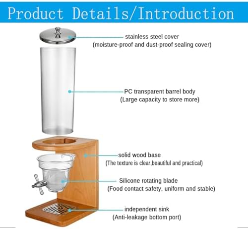 Bamboo Cereal Dispenser - Stylish Dry Food Storage Container with PC Barrel & Wooden Base for Rice, Beans, Nuts - Perfect Countertop Organizer for Kitchen Space