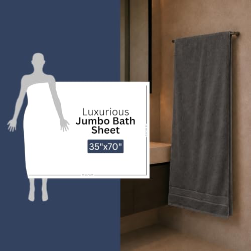 Image of Bulk 8-Pack Commercial Jumbo Bath Sheets, 35 inch x 70 inch, 600 GSM, Grey | For Vacation Rentals & Luxury Suites - 100% Ring-Spun Cotton with Plush Comfort & High Absorbency
