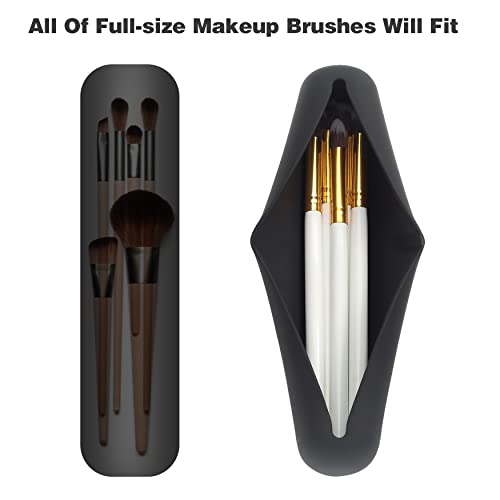 Bezox Trendy Makeup Brush Holder - Silicon Makeup Brush Travel Case, Sleek Travel Make Up Brush Holder For Women, Waterproof Makeup Brush Travel Holder For All Your Brushes(Black) #TOP4