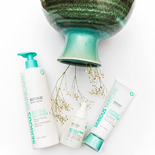 Serious Skincare Glycolic Cleanser 12 Oz. - Glycolic Acid Skin Retexturizing Facial Wash - Aloe Leaf Juice – Normal, Oily, Combination Skin - Creamy Deep Pore Cleansing Formula #TOP4
