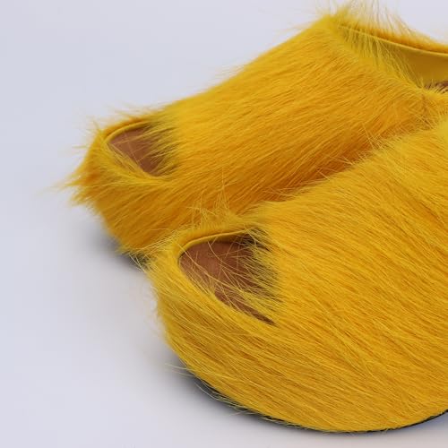 Image of XOBZJH Long-Hair Calfskin Chunky Clog Slide for Women - Memory Foam Luxury Slip on Shoes Women's Mules & Platform Clogs,Designer Mules for Women 2025