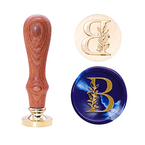 SWANGSA Preliminary Alphabet B Wax Seal Stamp, Classic Elegant Botanical Leaves Letter Sealing Stamp for Wedding ceremony Get together Invitation, Present Wrap, Envelope, Christmas Thanksgiving Card (B)