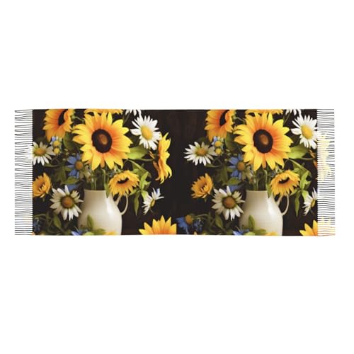 Écharpe à pompons imprimée tournesols contre le froid