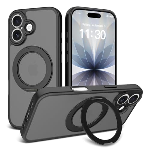 Image of Magnetic Case for iPhone 17 with Magnetic Ring Stand, [Compatible with Magsafe] [Military Grade Drop Protection] Shockproof Phone Cover for iPhone 17 Full Camera Protection 6.3 inch Black