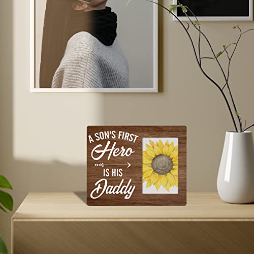Zauly Daddy And Son Wooden Picture Frame Gift For Father New Baby Dad, A Son's First Hero Wood Photo Frame Gifts For Father's Day Birthday Christmas, Tabletop And Wall Mounting, 4X6 Inch Photo #TOP3
