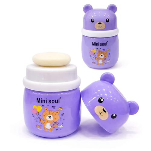 Image of Baby Powder Puff with Opaque Container Soft Feather Sponge Powder Applicator for Newborn & Infant Mess-Free, Leak-Proof, Baby-Safe Design Purple