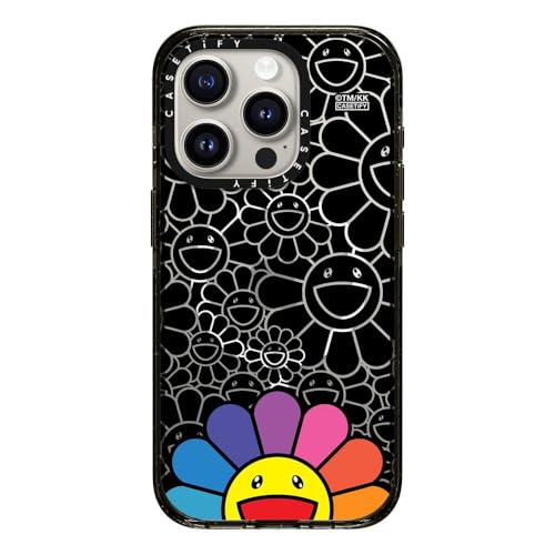 CASETiFY �C���p�N�g iPhone 15 Pro �P�[�X [Takashi Murakami Co-lab/MagSafe�Ή�/���^ �y��/�ϏՌ�] - SMILE (RAINBOW) - �u���b�N