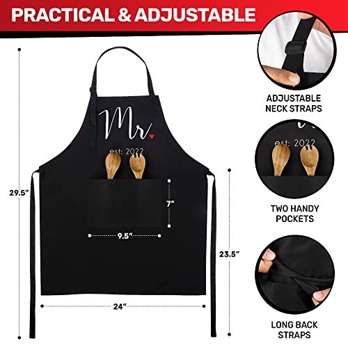 Prazoli His And Her Aprons - Mr Mrs Established 2022 Couples Engagement Gift, Cute Bridal Shower Gift Anniversary Wedding Registry Items & Decoration, Housewarming Gifts For New Home Newlywed Gift #TOP5