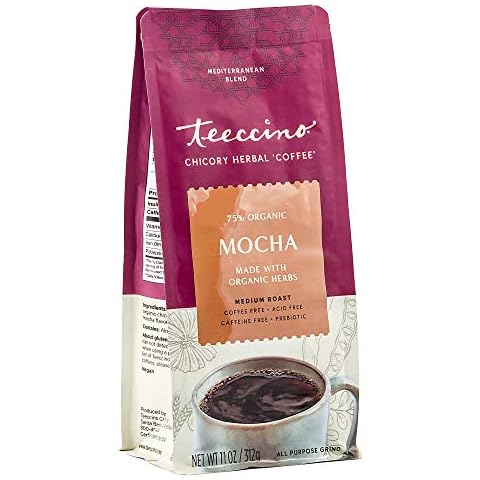 Teeccino Mocha Chicory Coffee Alternative - Ground Herbal Coffee That’s Prebiotic, Caffeine-Free & Acid Free, Medium Roast, 11 Ounce Cover