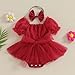 FYBITBO Baby Girl Christmas Outfit Bowknot Puff Sleeve Layered Tulle Tutu Bodysuit Headband Princess Romper Dress (Red Bowknot Tulle Romper Dress, 12-18 Months)
