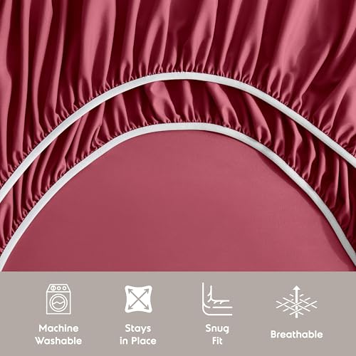 Image of Nestl Extra Deep Twin Sheet Set - 4 Piece Breathable & Cooling Sheets - Hotel Luxury Bedding Set w /18-24 Inch Deep Pockets - Easy & Secure Fit - Super Soft, Wrinkle Free & Comfy - Burgundy Red