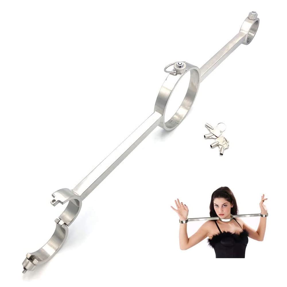 Edelstahl Bondage Handschellen Press Lock Design Fesseln Handgelenk Manschetten Kragen Adult Game Sex-Spielzeug für Paare Spreizstange Handschellen,Silber-Female
