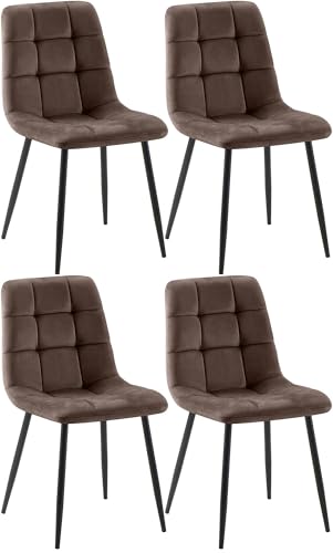CLP Esszimmerstühle 4er Set Samt Asti, Bequeme Küchenstühle gepolstert, Polsterstühle Esszimmer mit Rückenlehne, bis 150 kg belastbar, Farbe:braun