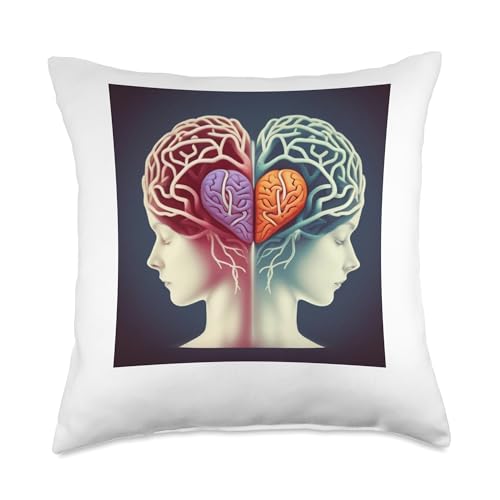 Brain Heart Shapes Two Hemispheres Brain and Thinking Throw Pillow, 18x18, Multicolor