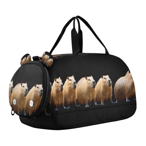 Duffle Bag for Boys or Girls with Shoes Compartment, Funny Capybara Sports Travel Bag Overnight