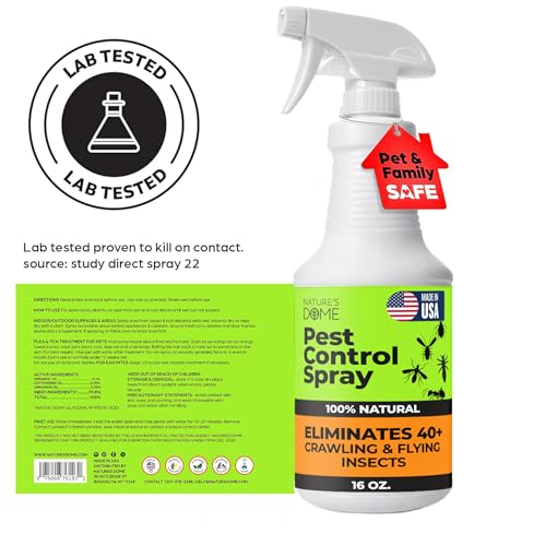 Nature's Dome 環境に優しい害虫駆除スプレー – 16オンス – アリ、ゴキブリ、クモ、ハエ、ノミ、昆虫を天然のエッセンシャルオイルで防除– 即効性 子供&ペットに安全 屋内外での使用に