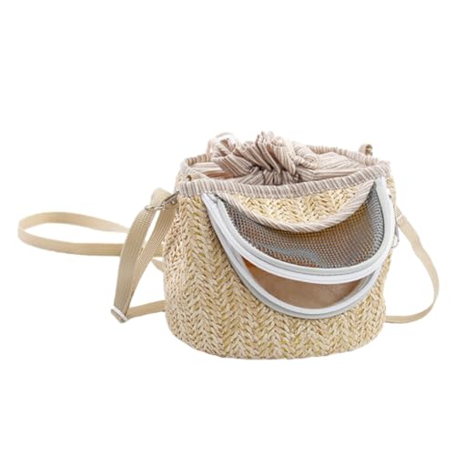 Mikikit 1Pc Warm Straw Woven Pet Carrier Bag for Hamsters Comfortable Travel Pack for Sightseeing Camping Trips Durable Fashionable Design for Pets