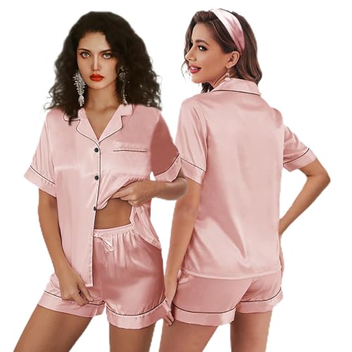 Image of 3Pcs Silk Pajamas XS-4XL Womens Satin Pajama Short Floral Sleepwear Bride Soft Pj Lounge Sets Pjs Shorts Set