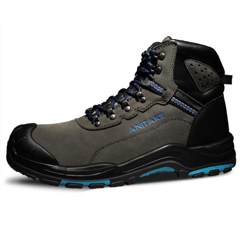 Image of Steel Toe Boots for Men, Mens Work Boots Steel Toe 100% Nubuck Leather Construction Safety Boots