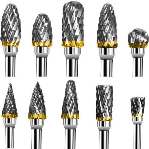 Juego de 10 fresas de carburo de tungsteno con doble corte diamante miniatura 1