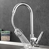 360° Rotating Kitchen Faucet Extender with Flexible Hose, Stainless Steel Splash Guard Adapter, Two-Speed Shower and Bubble Mode, Universal Sink Sprayer Attachment, 6.7 inches