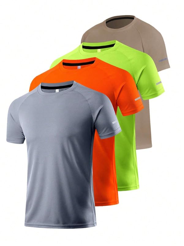 Paquete de 4 camisetas de manga corta para hombre, de secado rápido, cuello redondo, atlético, correr, gimnasio, entrenamiento, camiseta de manga corta