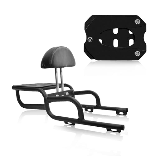 Image of Adjustable Cushion Backrest with Luggage Carrier with Heavy Weight Load Support Heavy Side Stand Extender (RE Meteor 350)