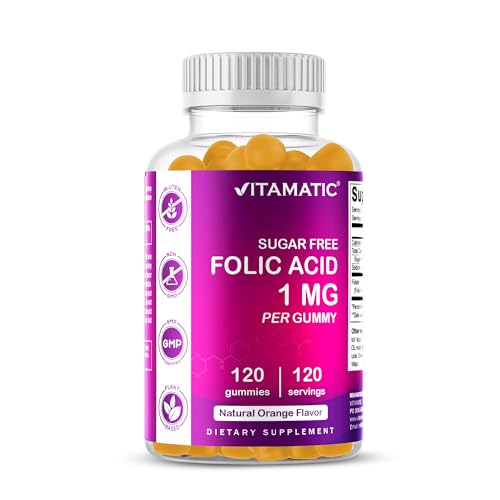 Vitamatic Sugar Free Folic Acid 1 mg Gummies 120 Count Orange Flavor