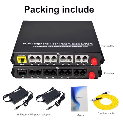 Image of 8 Channels POTS Telephones and 10 /100Mbps Ethernet Over Fiber Optic Media Converter Extender FC-FC Singlemode up 20Km Support Called id Ring and Fax -Uncompressed No Delay A Set