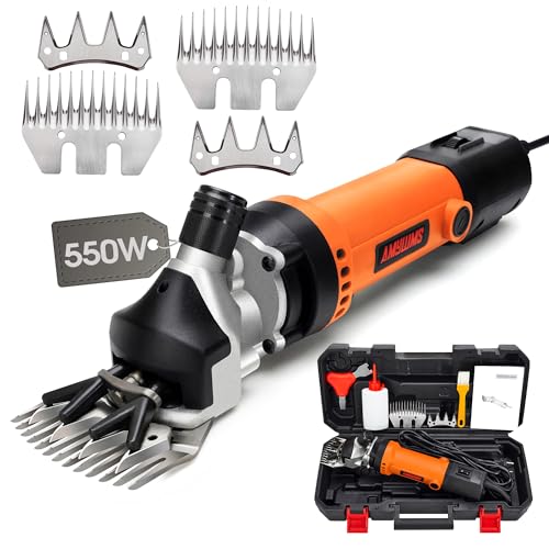 AMYWMS Sheep Shears Electric 550W - Professional Sheep Clippers Two Blades, 6 Speed Heavy Duty Livestock Haircut for Grooming Sheep Goats Large Dog Thick Coats Animals with Lubricant (Orange)