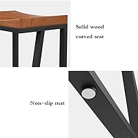 Vista 5 de YokIma Vintage Solid Wood High Stool Bar Stool Kitchen Breakfast Chair Counter Stool Wrought Iron Legs + Square Curved Seat Design Counter Barstool