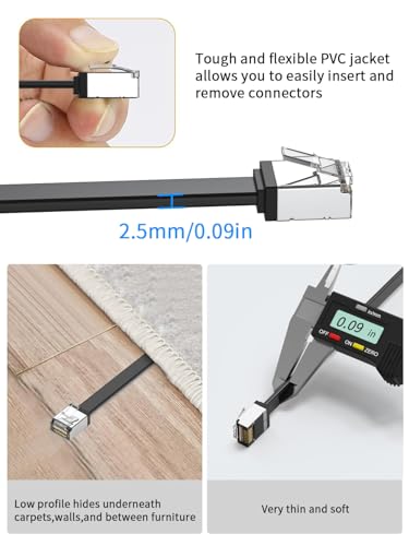 Cable Ethernet Cat 7 plano corto 0.5 ft con conector RJ45 miniatura 5