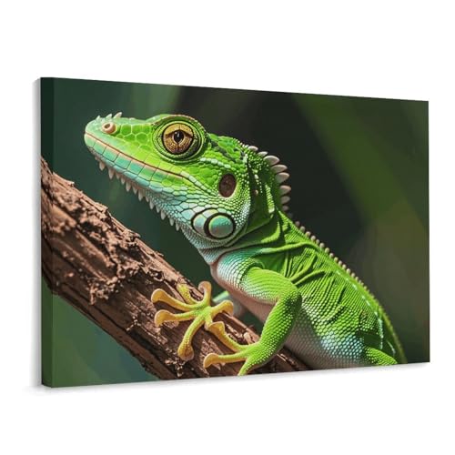 Toile murale geckos verts de prestige, art mural salon 40x30cm
