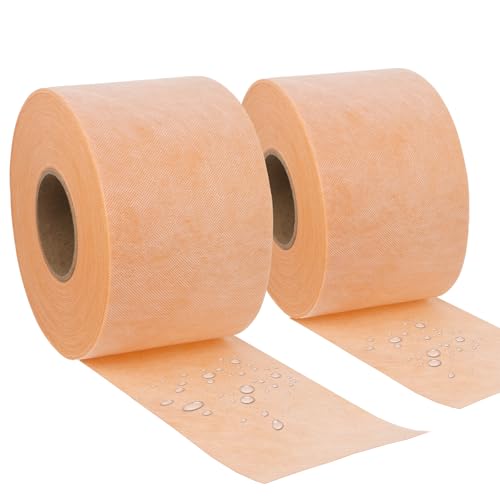 42 Sq Ft Waterproof Membrane Band Roll 5 x 100 FT Roll 24Mils Thick Polyethylene Fabric Waterproofing Membrane for Shower Ideal for Sealing Butt Joints and Floor/Wall Connections 2PCS