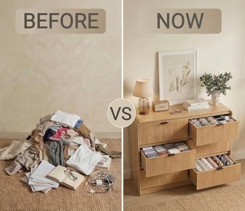 Image of FURSUN Fluted 6 Drawers Dresser for Bedroom, 54 inch Wide Wooden Dresser with Metal Handle, Curved Profile Design, Modern Storage Organizer for Bedroom, Living Room, Hallway, Natural Oak