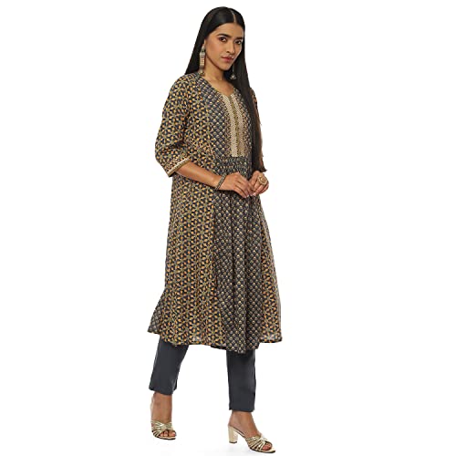 Image of BIBA Women Cotton Gathered Printed Suit Set
