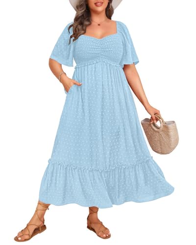 Plus Size Summer Dresses - Maxi Casual Wedding Guest Graduation Easter Long Dress with Pockets