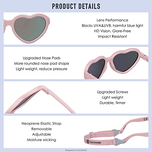 Cocosand Baby Sunglasses With Strap Heart Shape Frame Uv400 Protection For Infant Baby Toddler Girl Age 3-24Months, Pink #TOP3