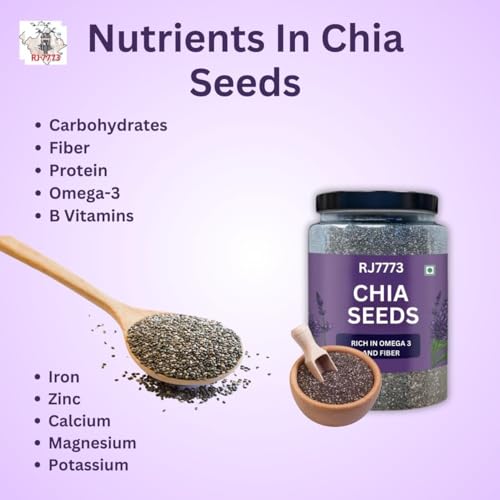 Image of RJ 7773 Chia Seeds For Eating (Jar Pack) Healthy Snack For Immunity Booster, Rich in Fiber - Diet Snacks For Weight Loss, best source of omega 3 (Chia Seeds -100g)