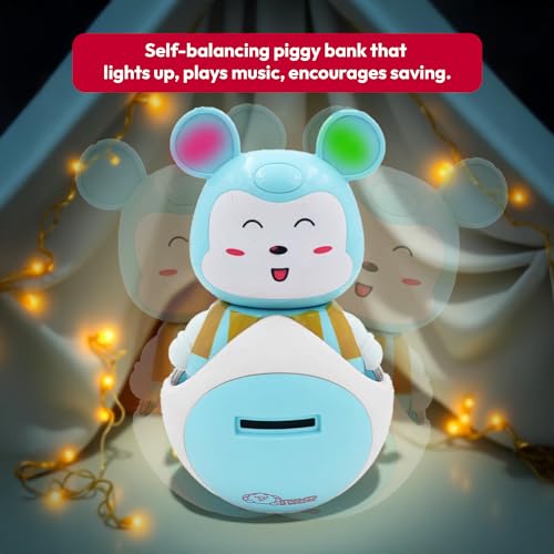 Image of Uonibaby by StarAndDaisy Musical Bunny Piggy Bank Toy for Baby /Kids , Roly Poly Self-Balancing Coin Bank , Baby Money Saving Box with Opener, Fun Piggy Bank Gift for Toddlers - Bunny