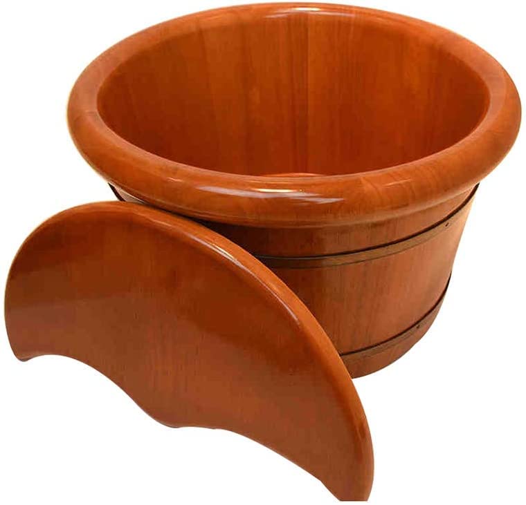 Tina para baño de pies de madera con tapa
