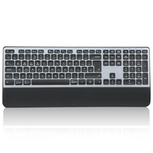 CITLLA Wireless Keyboard Ergonomic, Multi Devices Bluetooth Keyboard with Wrist Rest, 3-Level Backlit Rechargeable Silent KeyBoard for Windows, PC, Laptop