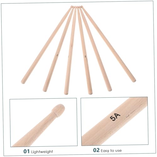 Baquetas de madera Totority, paquete económico para práctica y actuación, tamaño 5A, color beige miniatura 3
